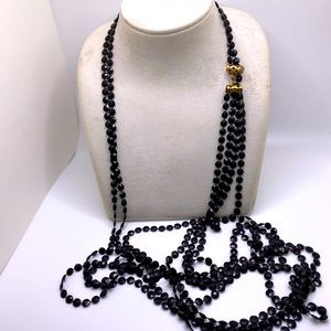 Vintage 24” Black Bead Necklace with Brass Clasp